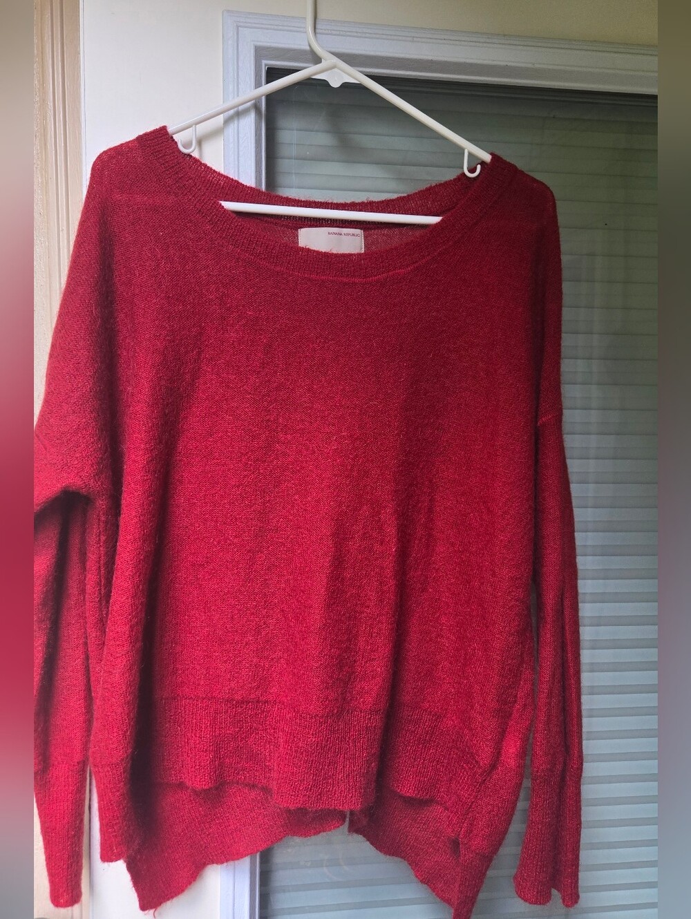 Banana Republic Red Scoop Neck Open-Knit Sweater